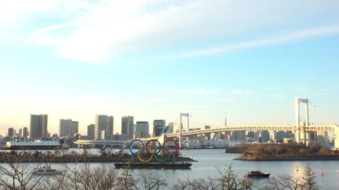 TOKYO, JAPAN : The five ring symbol of the Olympic Games. Stock Footage 125007324