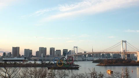TOKYO, JAPAN : The five ring symbol of the Olympic Games. Stock Footage 125007353