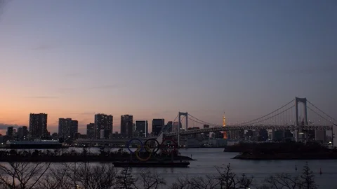TOKYO, JAPAN : The five ring symbol of the Olympic Games. Time lapse shot. Stock Footage 125007415