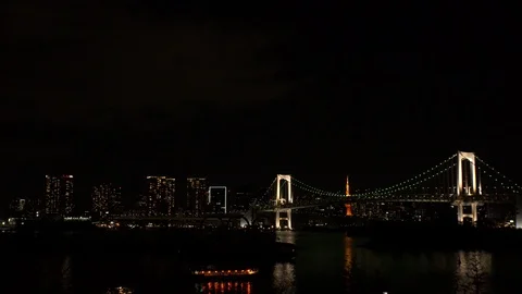 TOKYO, JAPAN : The five ring symbol of the Olympic Games at night. Stock Footage 125007511