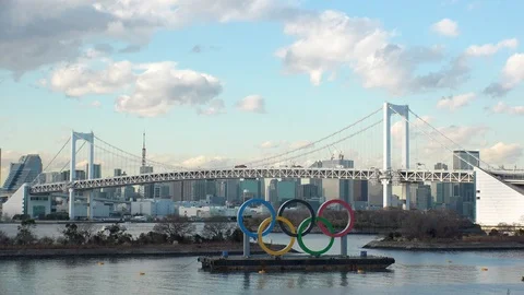 TOKYO, JAPAN : The five ring symbol of the Olympic Games. Time lapse shot. Stock Footage 126200448