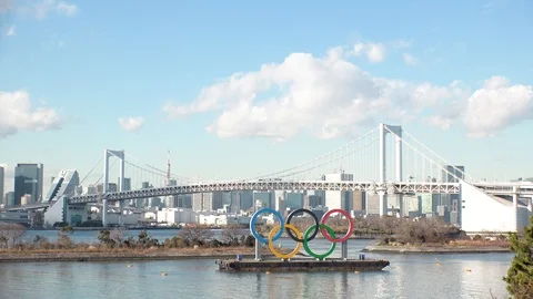 TOKYO, JAPAN : The five ring symbol of the Olympic Games. Time lapse shot. Stock Footage 126200452
