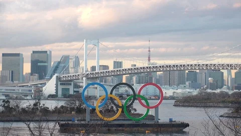 TOKYO, JAPAN : The five ring symbol of the Olympic Games. Time lapse shot. Stock Footage 126200494