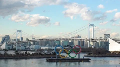 TOKYO, JAPAN : The five ring symbol of the Olympic Games. Time lapse shot. Stock Footage 126200513
