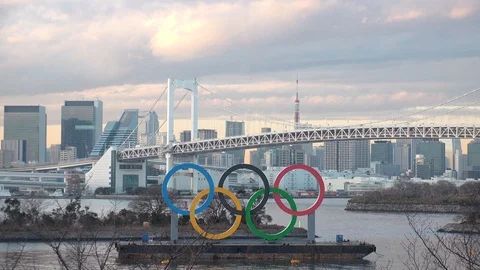 TOKYO, JAPAN : The five ring symbol of the Olympic Games. Time lapse shot. Stock Footage 126200545