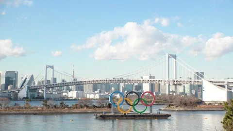 TOKYO, JAPAN : The five ring symbol of the Olympic Games. Time lapse shot. Stock Footage 126200603