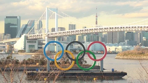 TOKYO, JAPAN : The five ring symbol of the Olympic Games. Time lapse shot. Stock Footage 126200604