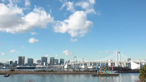 TOKYO, JAPAN : The five ring symbol of the Olympic Games. Time lapse shot. Stock Footage 126200645
