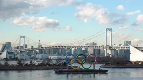 TOKYO, JAPAN : The five ring symbol of the Olympic Games. Time lapse shot. Stock Footage 126200656