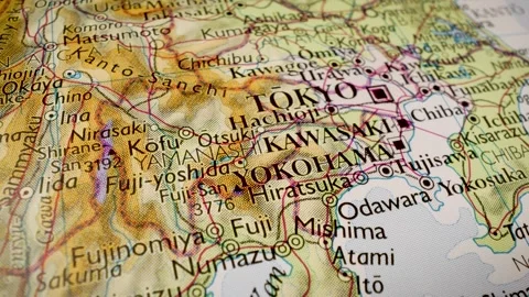 Tokyo, japan geographical paper map with gliding camera view Stock Footage 340106784
