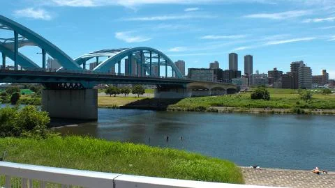 TOKYO,  JAPAN : Scenery of TAMA RIVER and BRIDGE. Stock Photos