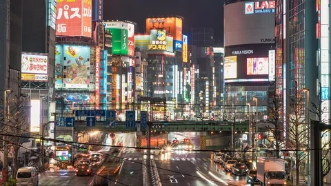 Tokyo, Japan, Timelapse  - Shinjuku's streets at night Stock Footage
