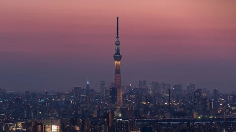 Tokyo, Japan, Timelapse  - The Sky Tree Tower in Tokyo from Day to Night Stock Footage