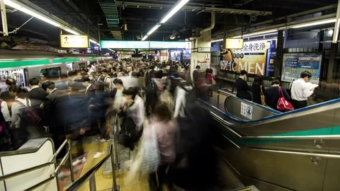 Tokyo Metro Platform Rush Stock Footage 83434887