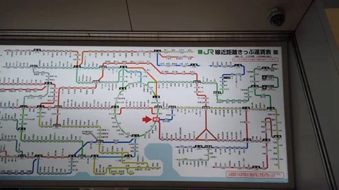 Tokyo metro train map in Japan, Pan across complex railway lines Stock Footage 129688722