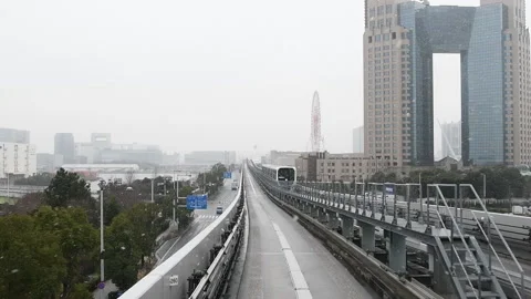 Tokyo monorail, Automatic train ride in Tokyo Video stock 150609658