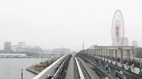 Tokyo monorail, Automatic train ride in Tokyo Stock Footage 150610285
