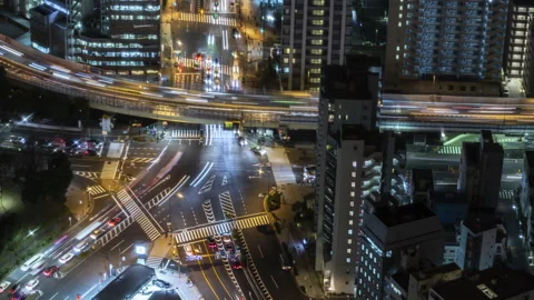 Tokyo Night Intersection Timelase 4K Stock Footage 238962317