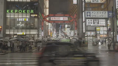 Tokyo Night Kabukicho Red Gate - Slow Shutter Stock Footage 250140329
