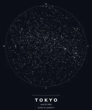 Tokyo Night Sky Star Map Constellation Chart Poster Stock Illustration