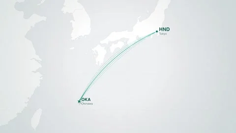Tokyo to okinawa flight route map animation Stock-Footage 339423458