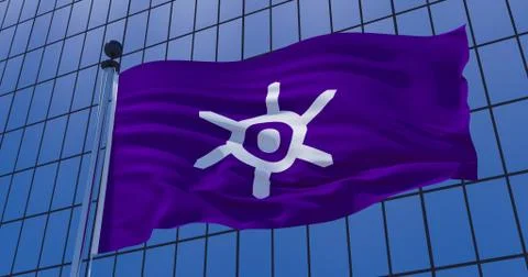 Tokyo prefecture flag on skyscraper building background. 3d illustration Ilustración de archivo