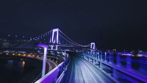 Tokyo Rainbow Bridge night view from Yurikamome train point of view Stock Footage 341626239