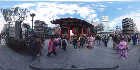 Tokyo Senso-Ji Temple Main entrance 360:VR Stock Footage