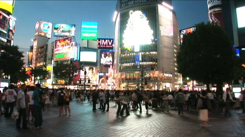 Tokyo Shibuya - Nigh Scene 1 - around the most famous street in Shibuya Stock Footage
