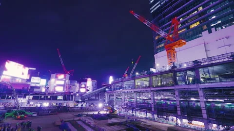 Tokyo Shibuya Redevelopment Construction Site with Yamanote Line Stock Footage 344330393