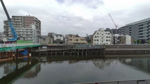 Tokyo Shimizu Bridge Replacement work Stock Footage 198981816