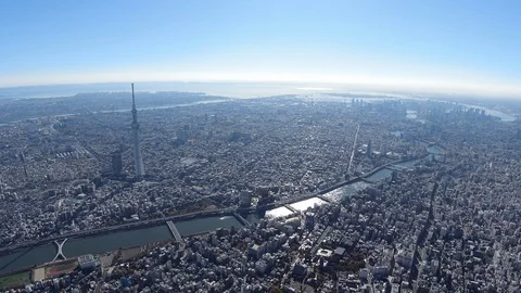 Tokyo Sky Tree and Smida River Aerial,Tokyo,Japan Video stock 123745346
