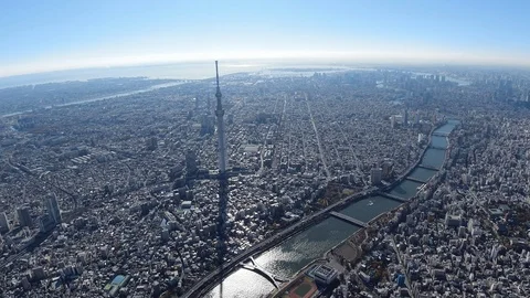 Tokyo Sky Tree and Smida River Aerial,Tokyo,Japan Video stock 123746021
