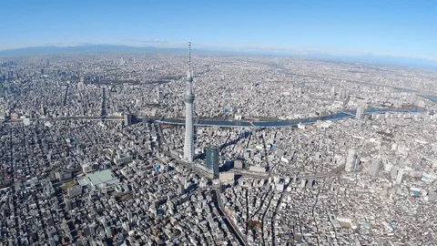 Tokyo Sky Tree and Smida River Aerial,Tokyo,Japan Video stock 123747365
