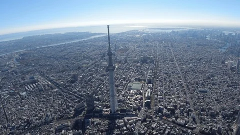 Tokyo Sky Tree and Smida River Aerial,Tokyo,Japan Video stock 123747636
