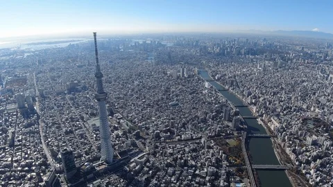Tokyo Sky Tree and Smida River Aerial,Tokyo,Japan Video stock 123747881