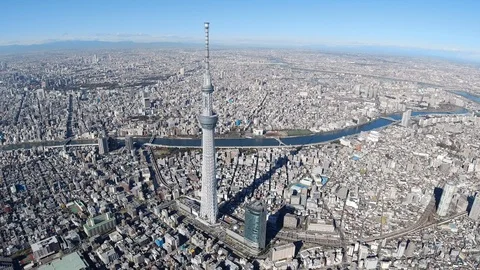 Tokyo Sky Tree and Smida River Aerial,Tokyo,Japan Video stock 123749130
