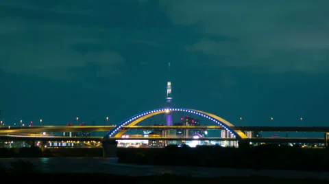 Tokyo Sky Tree light up night view time lapse Stock Footage 39393029