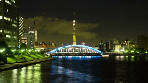 Tokyo Sky Tree light up night view time lapse Stock Footage 39393111