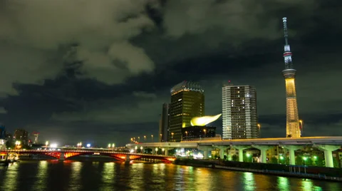 Tokyo Sky Tree light up night view time lapse Stock Footage 39393183