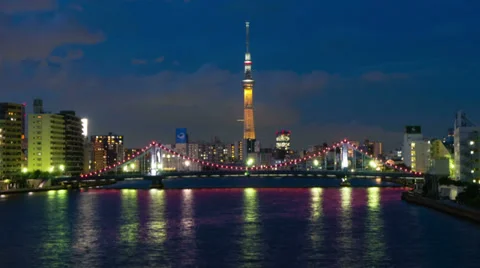 Tokyo Sky Tree light up night view time lapse Stock Footage 39393341