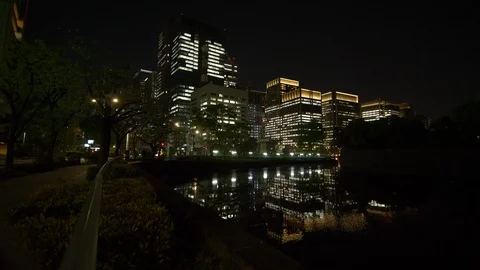 Tokyo Skyline Reflected in the Moat Video stock 88606574