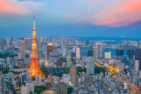 Tokyo skyline  with Tokyo Tower in Japan Stock Photos