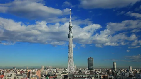 Tokyo Skytree and Flowing Clouds Stock Footage 330328704