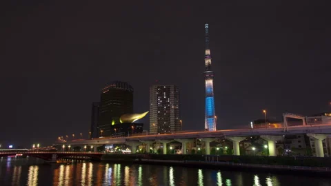 Tokyo Skytree Light-Up Slow Motion Filming Stock Footage 327619261