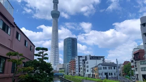 Tokyo Skytree that reflection in river and full frame tower Stock Footage 285125866