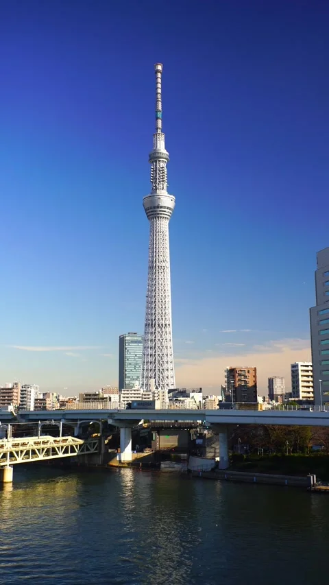 Tokyo Skytree, Sumida River, Tobu Railway Trains, and Yakatabune 库存影片 331116996