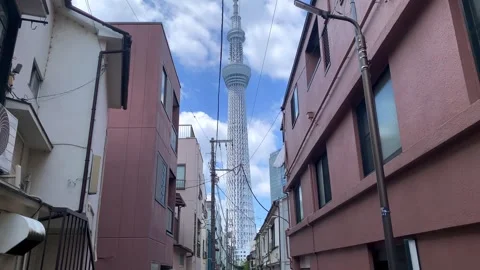 Tokyo Skytree tall building between building in town on summer season Stock Footage 285125869