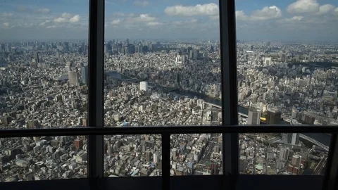 TOKYO SKYTREE Tembo Deck. Panoramic views of Tokyo higher up than anywhere else. Stock Footage 91953403