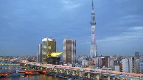Tokyo Skytree TV tower and city scenery at night. Tokyo Sky Tree is one of the Stock-Footage 112374891